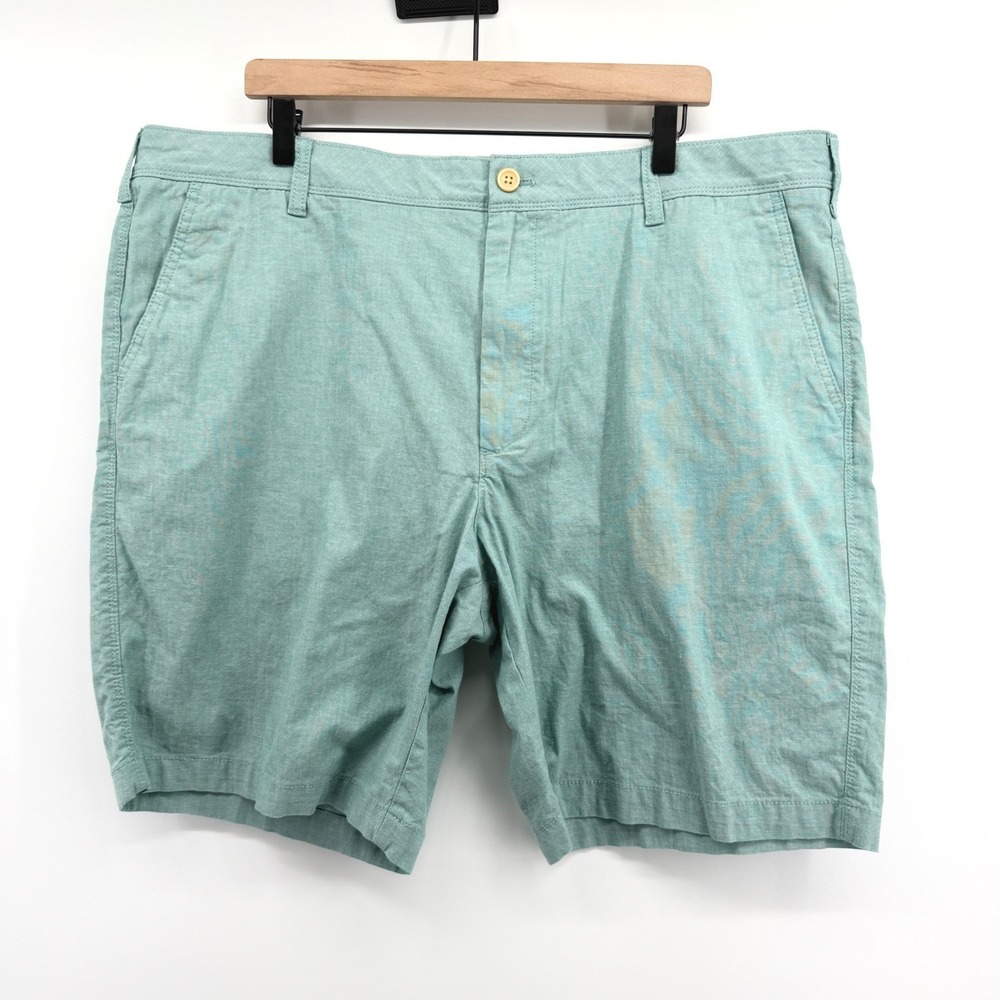 IZOD Saltwater Shorts Mens 42x9" Green Flat Front Cotton Stretch Coastal Beach